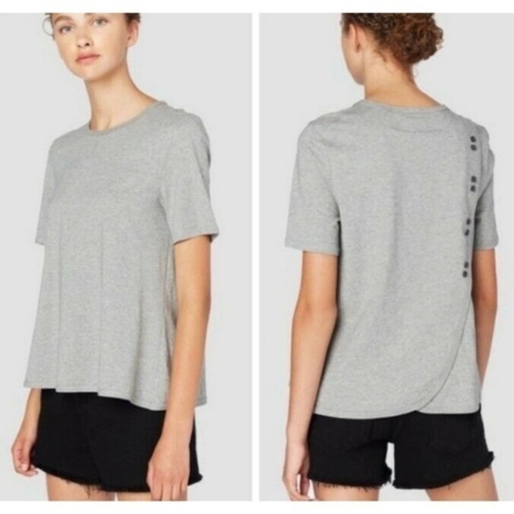 Derek Lam 10 Crosby Short Sleeve Button Back Minimalist Grey Top Sz Small